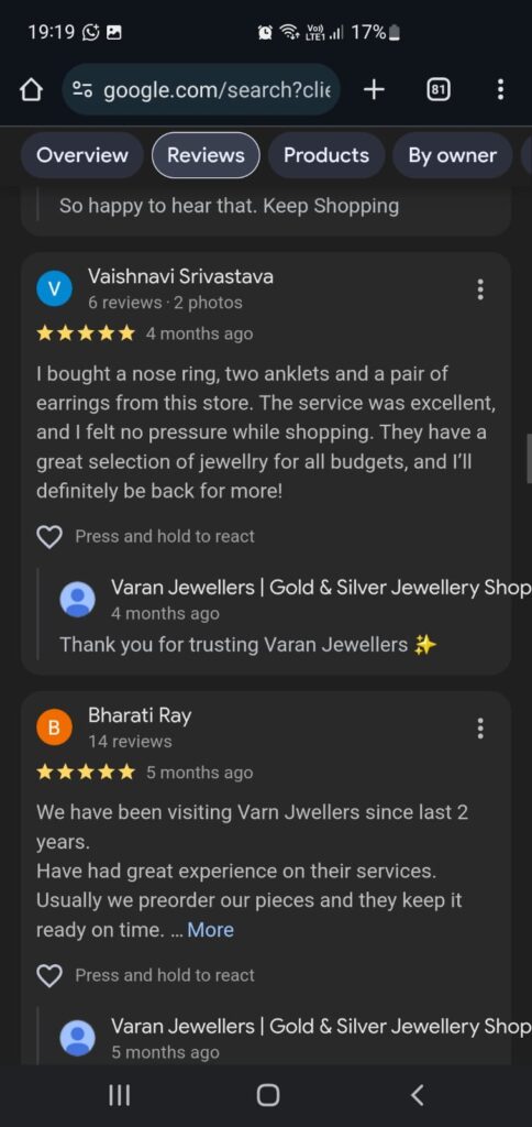 Varan Jewellers Google Reviews 2